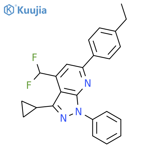 <br>3-Cyclopropyl-4-difluoromethyl-6-(4-ethyl-phenyl)-1-phenyl-1H-pyrazolo[3,4- b]pyridine structure