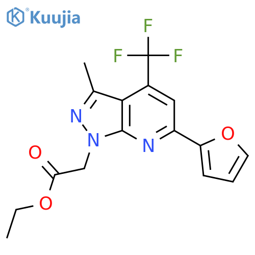 <br>(6-Furan-2-yl-3-methyl-4-trifluoromethyl-pyrazolo[3,4-b]pyridin-1-yl)-aceti c acid ethyl ester structure