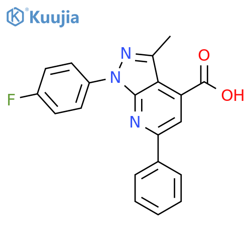 1-(4-fluorophenyl)-3-methyl-6-phenyl-1H-pyrazolo3,4-bpyridine-4-carboxylic acid structure