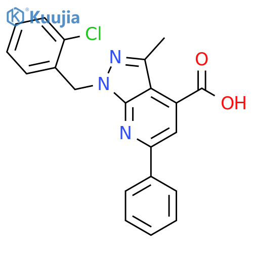 1-(2-chlorophenyl)methyl-3-methyl-6-phenyl-1H-pyrazolo3,4-bpyridine-4-carboxylic acid structure
