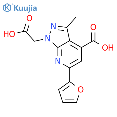 1-(carboxymethyl)-6-(2-furyl)-3-methyl-1H-pyrazolo[3,4-b]pyridine-4-carboxy lic acid structure