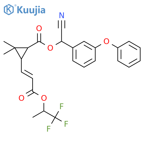 Cyclopropanecarboxylic acid, 2,2-dimethyl-3-[3-oxo-3-(2,2,2-trifluoro-1-methylethoxy)-1-propenyl]-, cyano(3-phenoxyphenyl)methyl ester structure