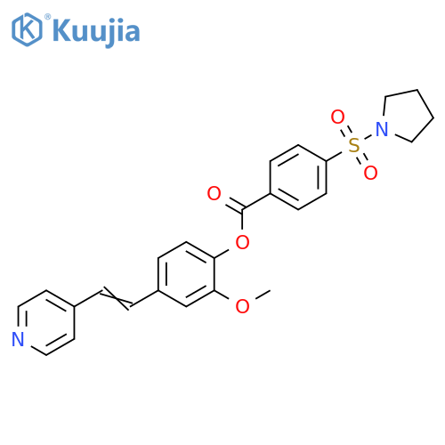 2-methoxy-4-[(E)-2-(pyridin-4-yl)ethenyl]phenyl 4-(pyrrolidine-1-sulfonyl)benzoate structure