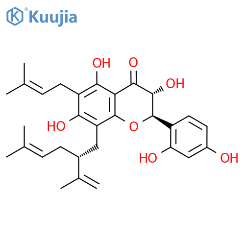 4H-1-Benzopyran-4-one,2-(2,4-dihydroxyphenyl)-2,3-dihydro-3,5,7-trihydroxy-6-(3-methyl-2-buten-1-yl)-8-[(2R)-5-methyl-2-(1-methylethenyl)-4-hexen-1-yl]-,(2R,3R)- structure