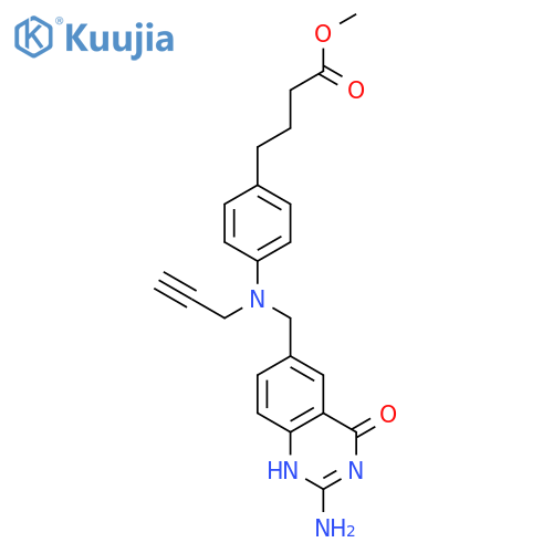 Benzenebutanoic acid, 4-[[(2-amino-1,4-dihydro-4-oxo-6-quinazolinyl)methyl]-2-propynylamino]- , methyl ester structure