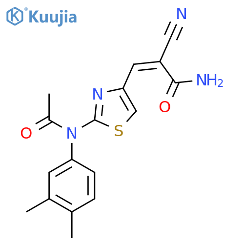 2-cyano-3-{2-[N-(3,4-dimethylphenyl)acetamido]-1,3-thiazol-4-yl}prop-2-enamide structure