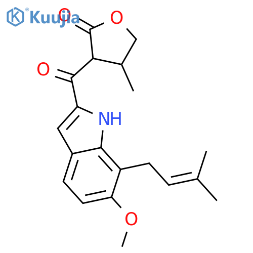 2(3H)-Furanone, dihydro-3-[[6-methoxy-7-(3-methyl-2-butenyl)-1H-indol-2-yl]carbonyl]-4- methyl- structure