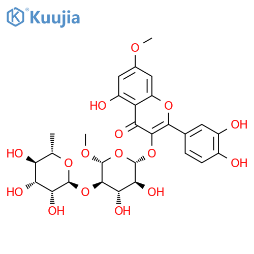 4H-1-Benzopyran-4-one,3-[[2-O-(6-deoxy-a-L-mannopyranosyl)-b-D-glucopyranosyl]oxy]-2-(3,4-dihydroxyphenyl)-5-hydroxy-7-methoxy- structure