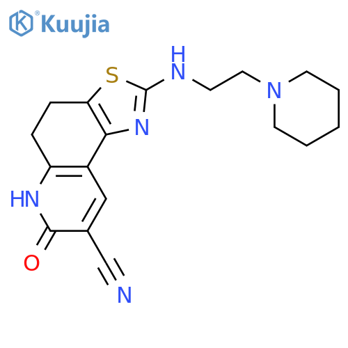 Thiazolo[4,5-f]quinoline-8-carbonitrile, 4,5,6,7-tetrahydro-7-oxo-2-[[2-(1-piperidinyl)ethyl]amino]- structure