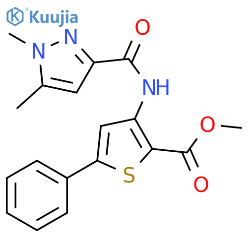 methyl 3-(1,5-dimethyl-1H-pyrazole-3-amido)-5-phenylthiophene-2-carboxylate structure