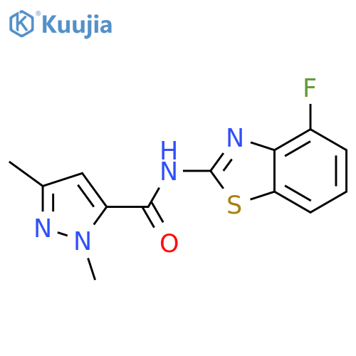 N-(4-fluoro-1,3-benzothiazol-2-yl)-1,3-dimethyl-1H-pyrazole-5-carboxamide structure