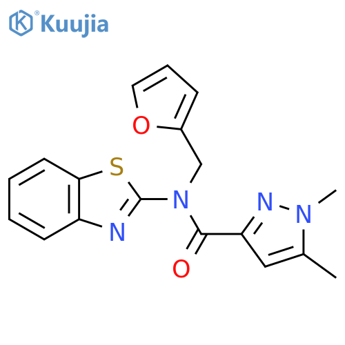 N-(1,3-benzothiazol-2-yl)-N-[(furan-2-yl)methyl]-1,5-dimethyl-1H-pyrazole-3-carboxamide structure