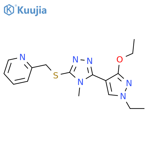 2-({[5-(3-ethoxy-1-ethyl-1H-pyrazol-4-yl)-4-methyl-4H-1,2,4-triazol-3-yl]sulfanyl}methyl)pyridine structure