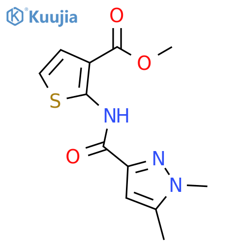 methyl 2-(1,5-dimethyl-1H-pyrazole-3-amido)thiophene-3-carboxylate structure