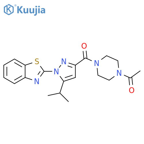 1-{4-[1-(1,3-benzothiazol-2-yl)-5-(propan-2-yl)-1H-pyrazole-3-carbonyl]piperazin-1-yl}ethan-1-one structure