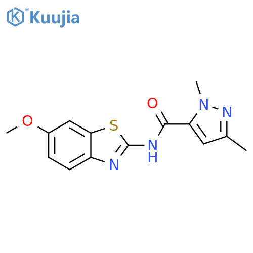 N-(6-methoxy-1,3-benzothiazol-2-yl)-1,3-dimethyl-1H-pyrazole-5-carboxamide structure