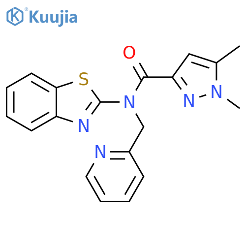 N-(1,3-benzothiazol-2-yl)-1,5-dimethyl-N-[(pyridin-2-yl)methyl]-1H-pyrazole-3-carboxamide structure