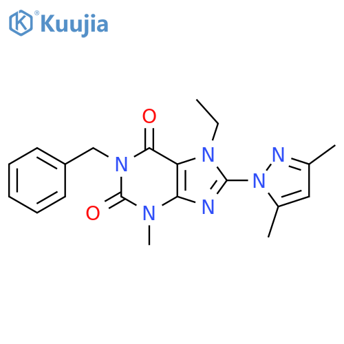 1-benzyl-8-(3,5-dimethyl-1H-pyrazol-1-yl)-7-ethyl-3-methyl-2,3,6,7-tetrahydro-1H-purine-2,6-dione structure