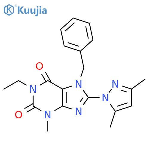 7-benzyl-8-(3,5-dimethyl-1H-pyrazol-1-yl)-1-ethyl-3-methyl-2,3,6,7-tetrahydro-1H-purine-2,6-dione structure
