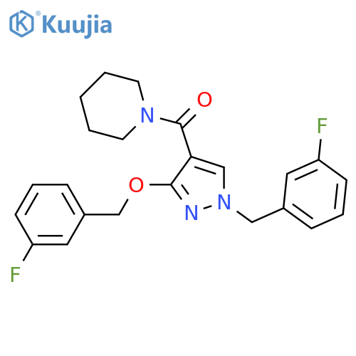 1-{3-[(3-fluorophenyl)methoxy]-1-[(3-fluorophenyl)methyl]-1H-pyrazole-4-carbonyl}piperidine structure