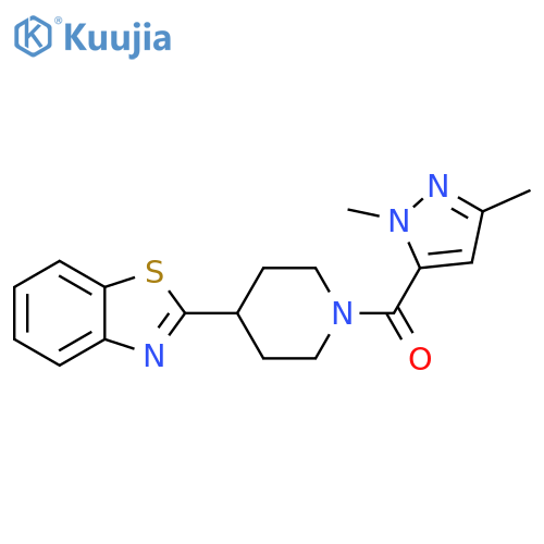 2-[1-(1,3-dimethyl-1H-pyrazole-5-carbonyl)piperidin-4-yl]-1,3-benzothiazole structure