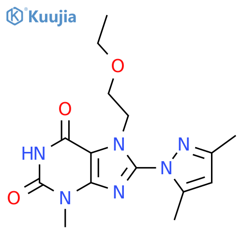 8-(3,5-dimethyl-1H-pyrazol-1-yl)-7-(2-ethoxyethyl)-3-methyl-2,3,6,7-tetrahydro-1H-purine-2,6-dione structure