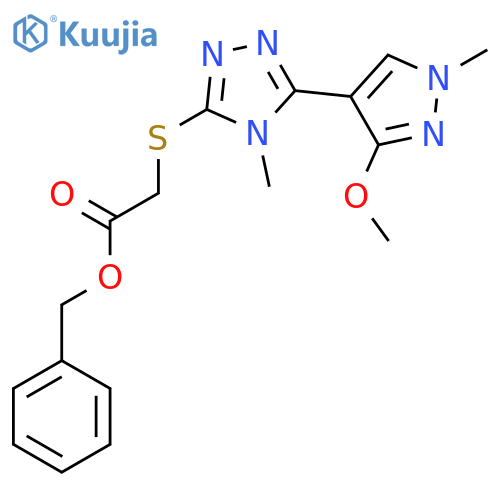 benzyl 2-{[5-(3-methoxy-1-methyl-1H-pyrazol-4-yl)-4-methyl-4H-1,2,4-triazol-3-yl]sulfanyl}acetate structure