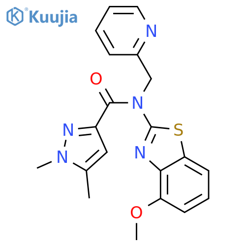 N-(4-methoxy-1,3-benzothiazol-2-yl)-1,5-dimethyl-N-[(pyridin-2-yl)methyl]-1H-pyrazole-3-carboxamide structure