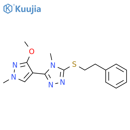 3-(3-methoxy-1-methyl-1H-pyrazol-4-yl)-4-methyl-5-[(2-phenylethyl)sulfanyl]-4H-1,2,4-triazole structure