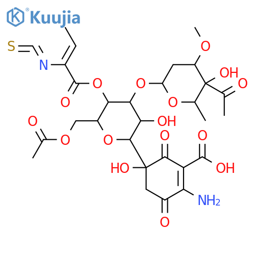 1-Cyclohexene-1-carboxylicacid, 5-[6-O-acetyl-3-O-(4-C-acetyl-2,6-dideoxy-3-O-methyl-a-L-lyxo-hexopyranosyl)-4-O-[(Z)-2-isothiocyanato-1-oxo-2-buten-1-yl]-b-D-allopyranosyl]-2-amino-5-hydroxy-3,6-dioxo-,(5S)- structure