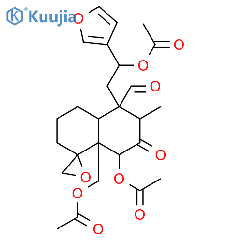 Spiro[naphthalene-1(2H),2'-oxirane]-5-carboxaldehyde, 8-(acetyloxy)-5-[2-(acetyloxy)-2-(3-furanyl)ethyl]-8a-[(acetyloxy)methyl]octahydro-6-methyl-7-oxo- (9CI) structure