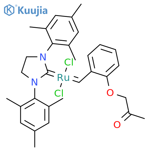 Dichloro(1,3-dimesityl-2-imidazolidinylidene)[2-(2-oxopropoxy)ben zylidene]ruthenium structure