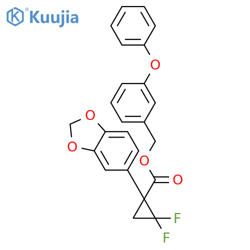 Cyclopropanecarboxylicacid, 1-(1,3-benzodioxol-5-yl)-2,2-difluoro-, (3-phenoxyphenyl)methyl ester structure