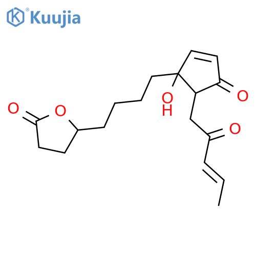 (5R)-5-(4-{(1S,5R)-1-hydroxy-4-oxo-5-[(3E)-2-oxopent-3-en-1-yl]cyclopent-2-en-1-yl}butyl)dihydrofuran-2(3H)-one structure
