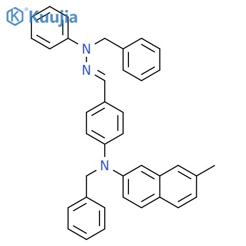 Benzaldehyde, 4-[(7-methyl-2-naphthalenyl)(phenylmethyl)amino]-, phenyl(phenylmethyl)hydrazone structure