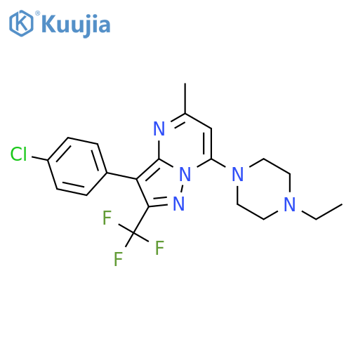 1-[3-(4-chlorophenyl)-5-methyl-2-(trifluoromethyl)pyrazolo[1,5-a]pyrimidin-7-yl]-4-ethylpiperazine structure