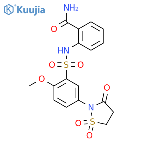 2-[2-methoxy-5-(1,1,3-trioxo-1lambda6,2-thiazolidin-2-yl)benzenesulfonamido]benzamide structure