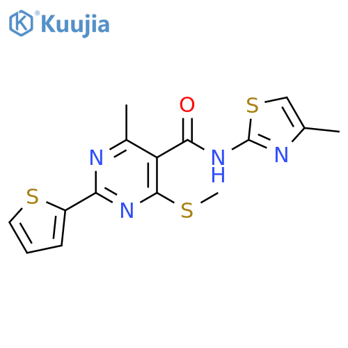 4-Methyl-N-(4-methyl-2-thiazolyl)-6-(methylthio)-2-(2-thienyl)-5-pyrimidinecarboxamide structure