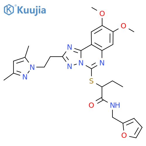 2-({2-[2-(3,5-dimethyl-1H-pyrazol-1-yl)ethyl]-8,9-dimethoxy-[1,2,4]triazolo[1,5-c]quinazolin-5-yl}sulfanyl)-N-[(furan-2-yl)methyl]butanamide structure