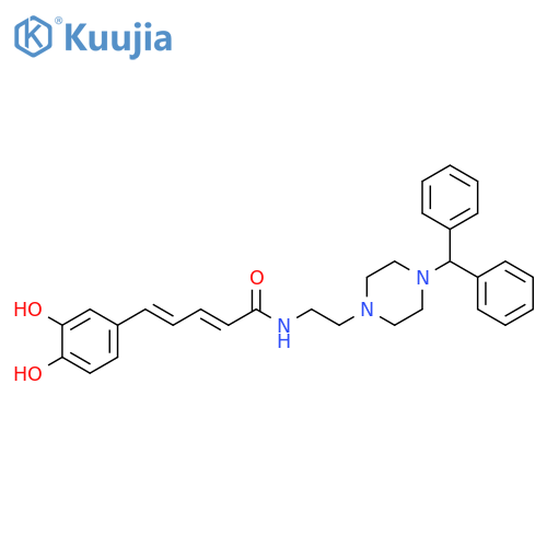 2,4-Pentadienamide,5-(3,4-dihydroxyphenyl)-N-[2-[4-(diphenylmethyl)-1-piperazinyl]ethyl]-,(E,E)- structure