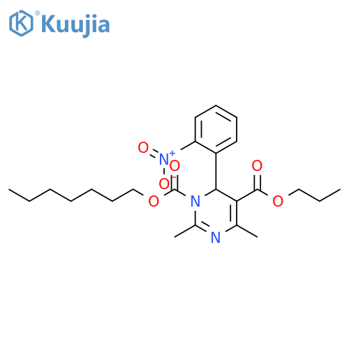 1,5(6H)-Pyrimidinedicarboxylic acid, 2,4-dimethyl-6-(2-nitrophenyl)-, 1-heptyl 5-propyl ester structure