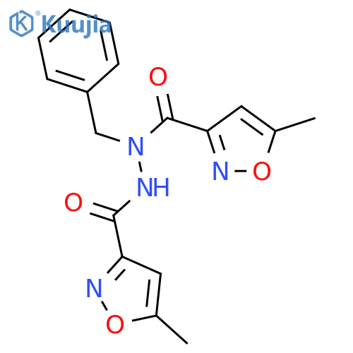 3-Isoxazolecarboxylicacid, 5-methyl-, 2-[(5-methyl-3-isoxazolyl)carbonyl]-1-(phenylmethyl)hydrazide structure