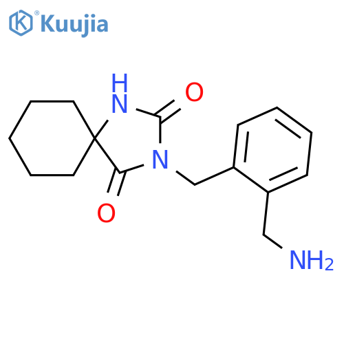 3-{[2-(aminomethyl)phenyl]methyl}-1,3-diazaspiro[4.5]decane-2,4-dione structure