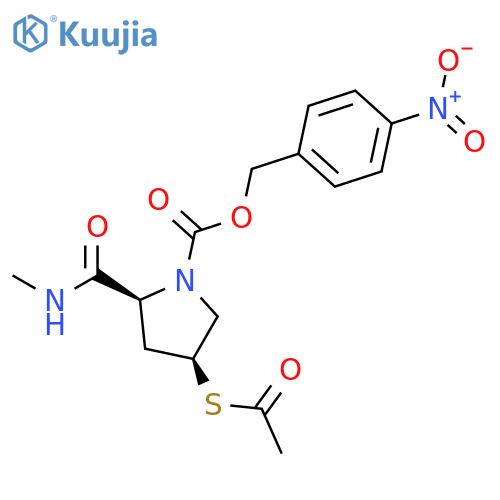 1-Pyrrolidinecarboxylic acid, 4-(acetylthio)-2-[(methylamino)carbonyl]-, (4-nitrophenyl)methyl ester, (2S-cis)- structure