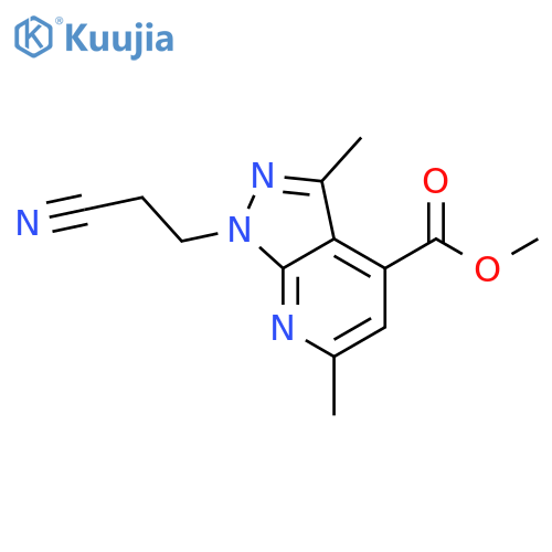 methyl 1-(2-cyanoethyl)-3,6-dimethyl-1H-pyrazolo[3,4-b]pyridine-4-carboxyla te structure