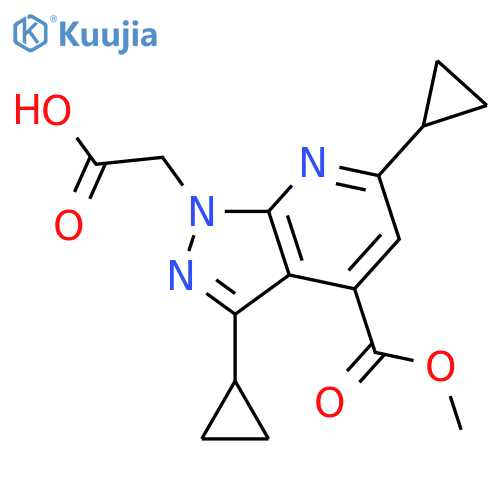 [3,6-dicyclopropyl-4-(methoxycarbonyl)-1H-pyrazolo[3,4-b]pyridin-1-yl]aceti c acid structure