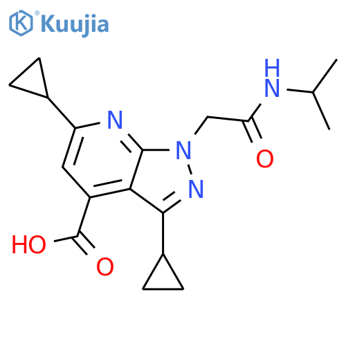3,6-dicyclopropyl-1-{(propan-2-yl)carbamoylmethyl}-1H-pyrazolo3,4-bpyridine-4-carboxylic acid structure