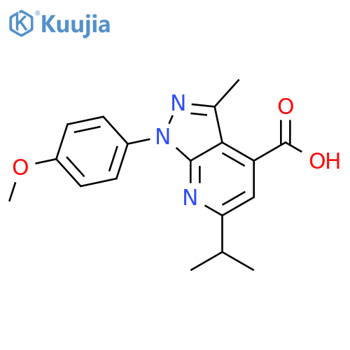 1-(4-methoxyphenyl)-3-methyl-6-(propan-2-yl)-1H-pyrazolo3,4-bpyridine-4-carboxylic acid structure