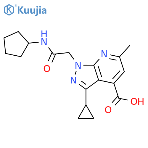 1-(cyclopentylcarbamoyl)methyl-3-cyclopropyl-6-methyl-1H-pyrazolo3,4-bpyridine-4-carboxylic acid structure
