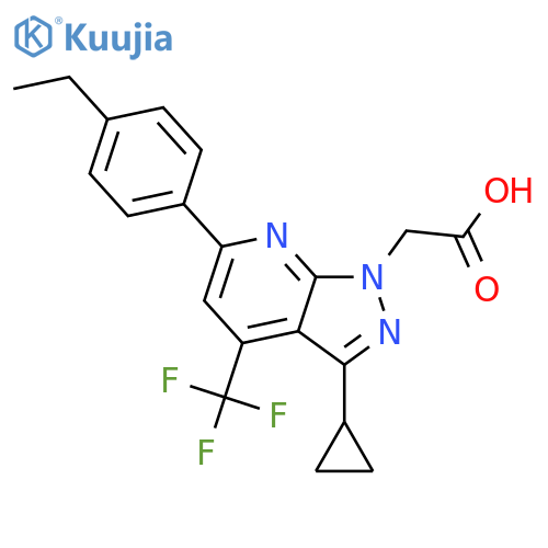 2-3-cyclopropyl-6-(4-ethylphenyl)-4-(trifluoromethyl)-1H-pyrazolo3,4-bpyridin-1-ylacetic acid structure